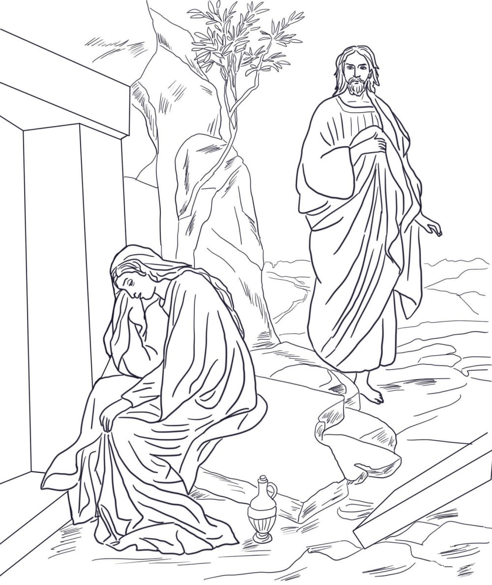 Coloriage - Jésus apparaît à Marie-Madeleine après la Resurrection - Et